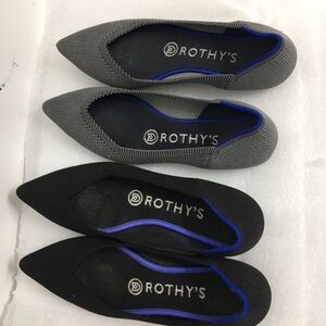 Rothy’s The Point in Cloud Grey an black Birdseye Slip On Ballet Flats Size 6